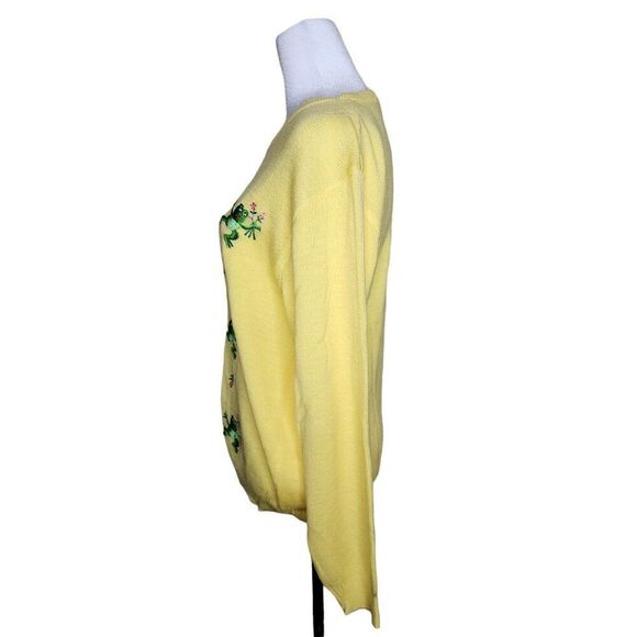 Vintage 80s Tree Frog Embroidered Sweater Womens Size L Yellow Novelty - Picture 6 of 7